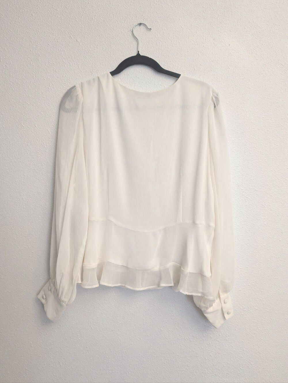 Nine West Long Sleeve V-Neck Button Front Chiffon Blouse Ivory Size XL NEW - Picture 3 of 8